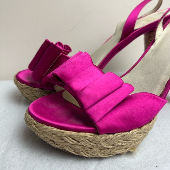 STUART WEITZMAN Fuchsia hot pink satin BOW espadrilles heels size 8.5 coquette - Picture 5 of 15